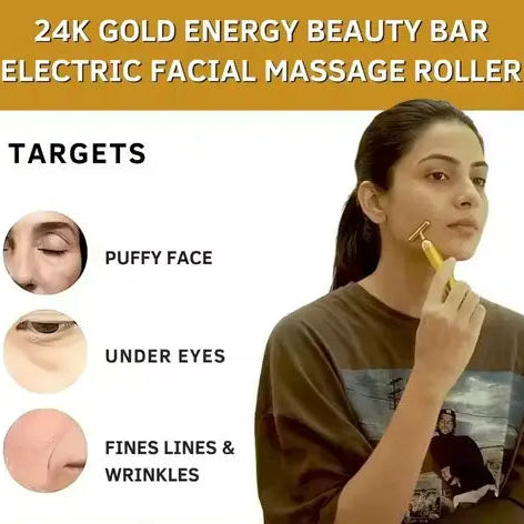 24K Gold Energy Beauty Bar Electric Facial Massage Roller